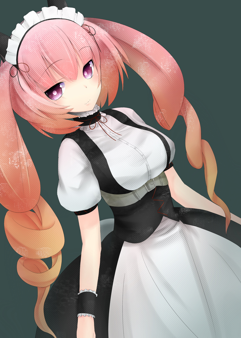 animal_ears breasts cat_ears choker drill_hair faris_nyannyan light_smile maid maid_headdress ogadenmon pink_eyes simple_background solo steins;gate twintails
