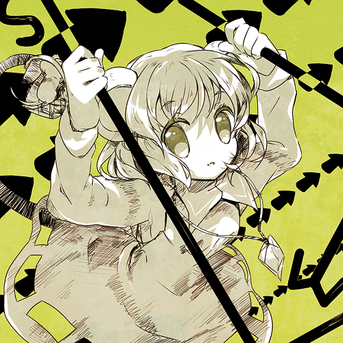 animal_ears jewelry lowres monochrome mouse mouse_ears mouse_tail namie-kun nazrin pendant rod solo tail touhou