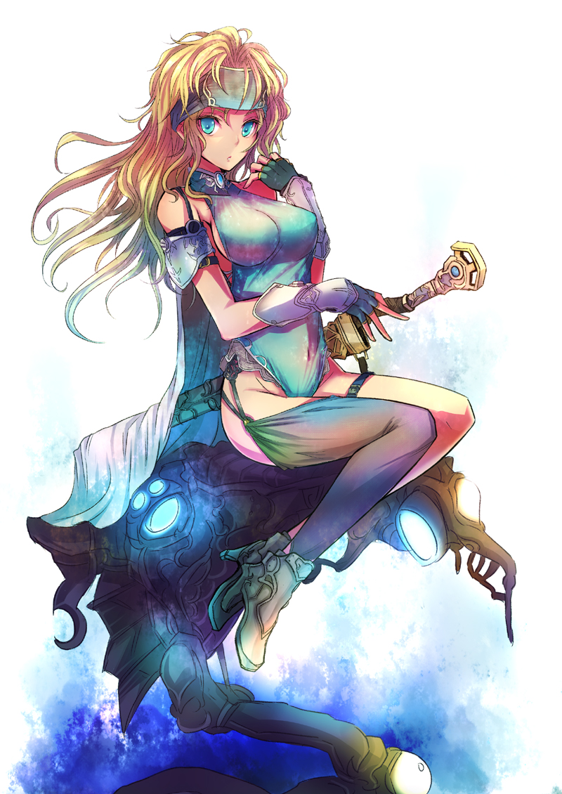 armor blonde_hair blue_eyes breasts celes_chere color_(artist) final_fantasy final_fantasy_vi fingerless_gloves gloves high_heels kara_(color) legs long_hair revised revision shoes sideboob solo sword thighhighs thighs weapon