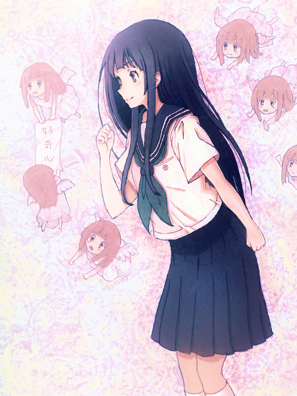 black_hair chitanda_eru hyouka long_hair multiple_persona school_uniform serafuku shelties shoulder_angel violet_eyes