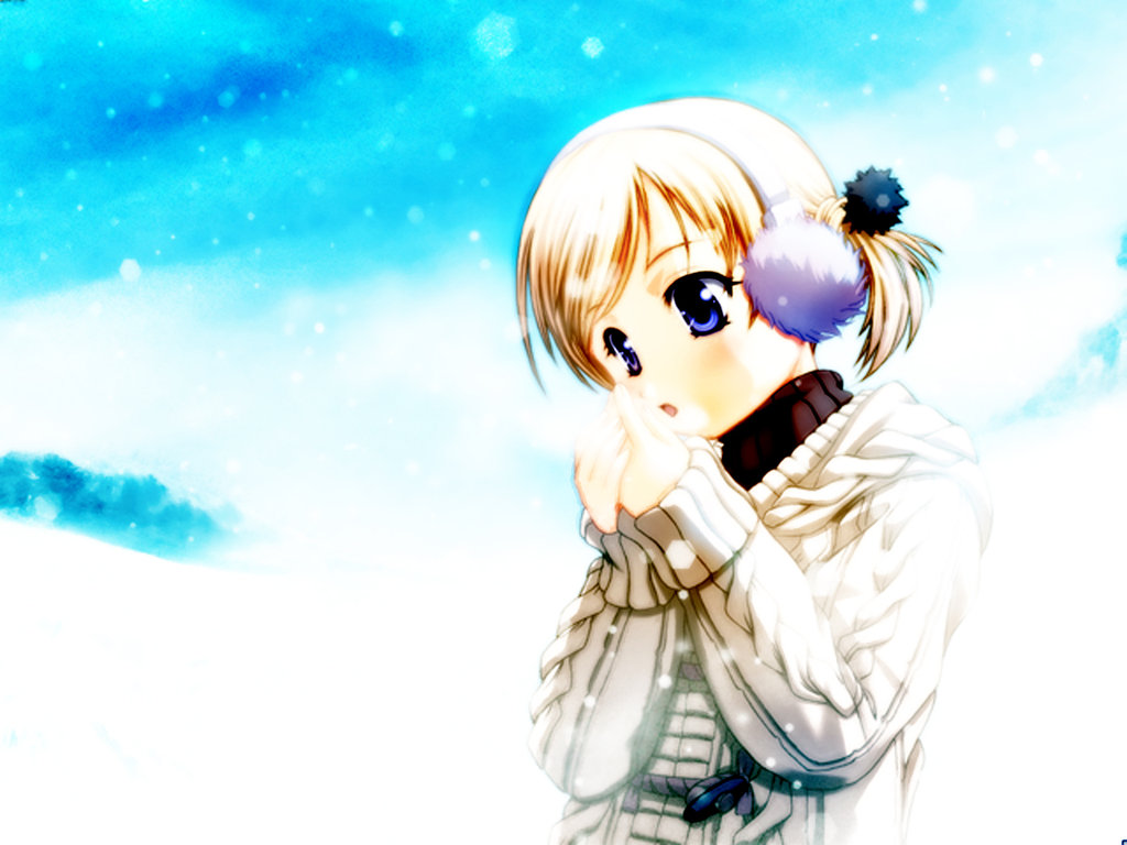 blue_eyes breath cold earmuffs gainax princess_maker princess_maker_4 short_twintails snow twintails wallpaper young