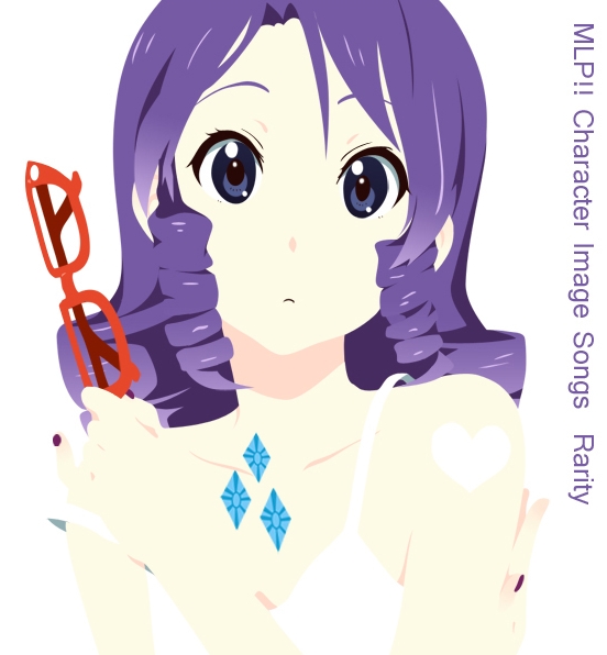 curly_hair diamond dress glasses glasses_removed heart idylliccommotion k-on! long_hair manabe_nodoka miraclenight my_little_pony my_little_pony:_friendship_is_magic my_little_pony_friendship_is_magic personification purple_eyes purple_hair rarity red-framed_glasses strap_slip tattoo