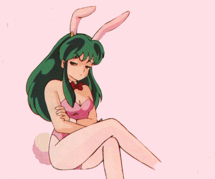 1girl angry breasts bunnysuit green_hair lum rabbit_ears solo urusei_yatsura