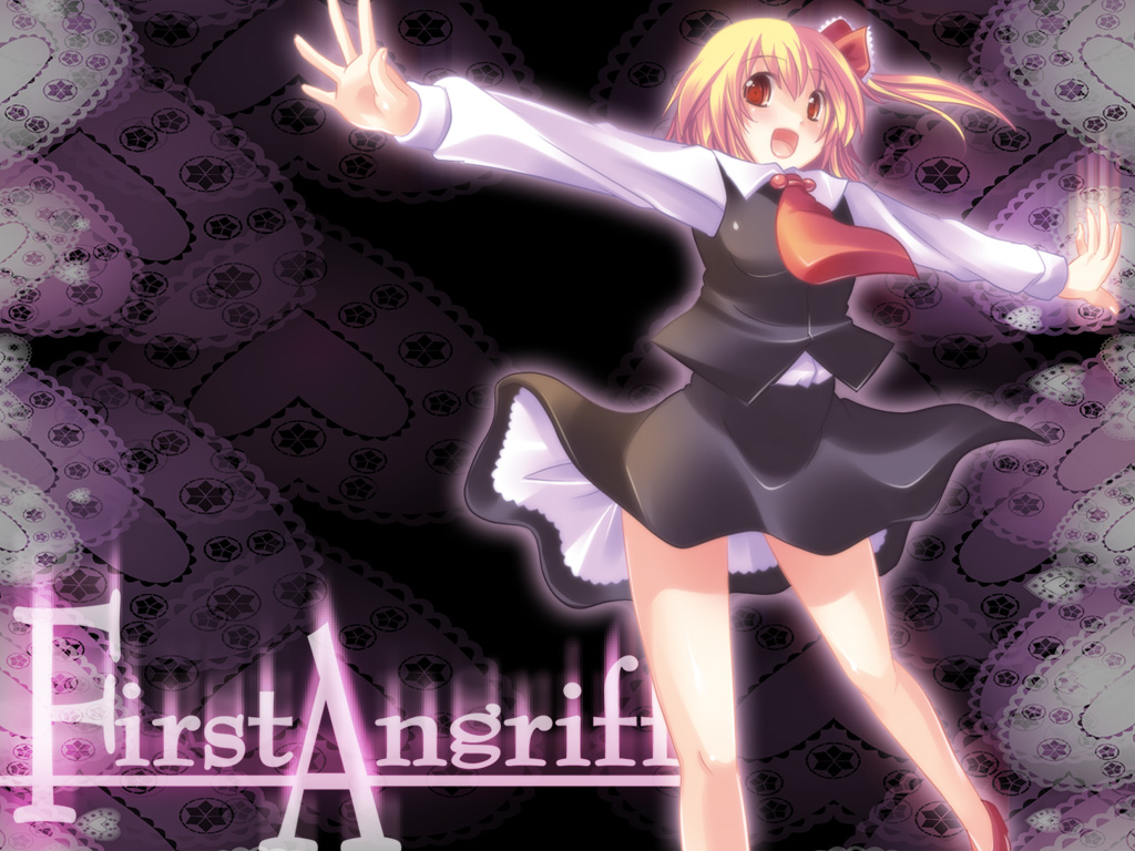 blonde_hair maki_(artist) maki_(seventh_heaven_maxion) open_mouth outstretched_arms red_eyes rumia short_hair side_ponytail solo spread_arms touhou