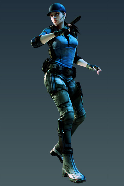 3d baseball_cap belt blue_eyes brown_hair capcom fingerless_gloves gloves gun hat headset holster jill_valentine official_art ponytail resident_evil resident_evil_5 satchel simple_background weapon