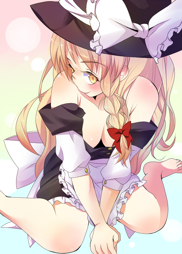 braid breasts cleavage hat kirisame_marisa long_hair shie touhou witch_hat yellow_eyes