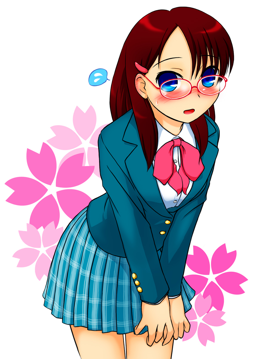 akatsuki_(artist) blazer blue_eyes glasses hair_ornament hairclip highres necktie red_hair redhead school_uniform