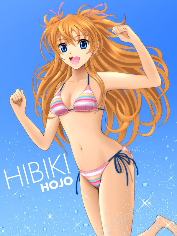 bikini blue_eyes houjou_hibiki long_hair orange_hair precure sekken_kasu_barrier splash splashing suite_precure swimsuit twintails