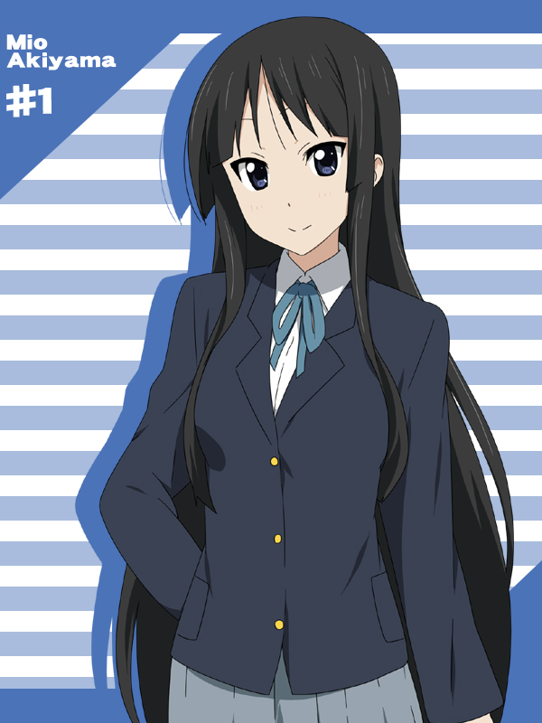 akiyama_mio black_hair character_name ikari_manatsu k-on! long_hair school_uniform shadow smile solo uniform