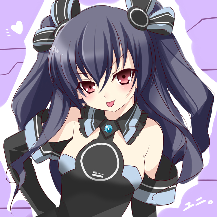 black_hair blush choujigen_game_neptune choujigen_game_neptune_mk2 elbow_gloves gloves long_hair red_eyes solo sys.ao tongue twintails uni_(choujigen_game_neptune) uni_(neptune)
