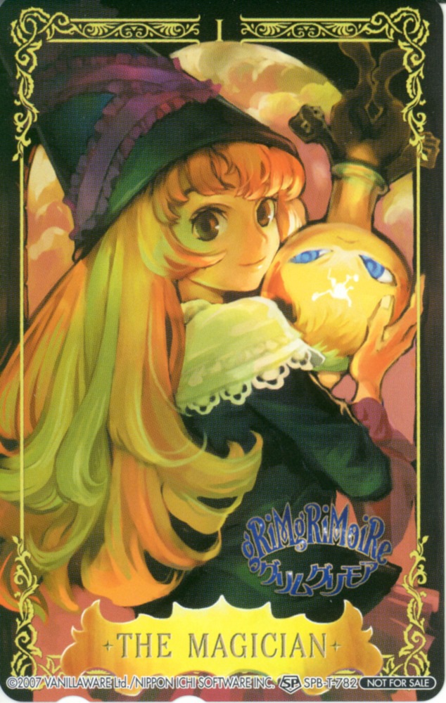 1girl blonde_hair curly_hair george_kamitani grimgrimoire lillet_blan long_hair official_art smile solo vanillaware violet_eyes witch witch_hat