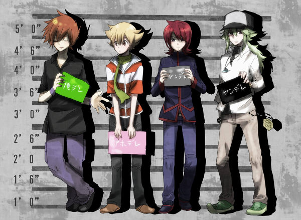 4boys height_chart jun_(pokemon) multiple_boys n_(pokemon) ookido_green pokemon silver_(pokemon) tagme