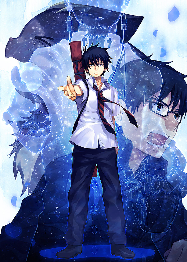 ao_no_exorcist blue_hair glasses okumura_rin open_mouth short_hair tagme yashiro_seika