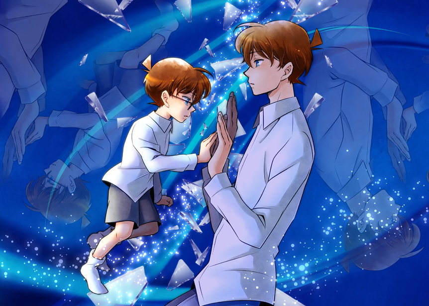 blue_background blue_eyes brown_hair detective_conan dual_persona edogawa_conan glasses keenblue kudou_shin'ichi kudou_shinichi male meitantei_conan multiple_boys