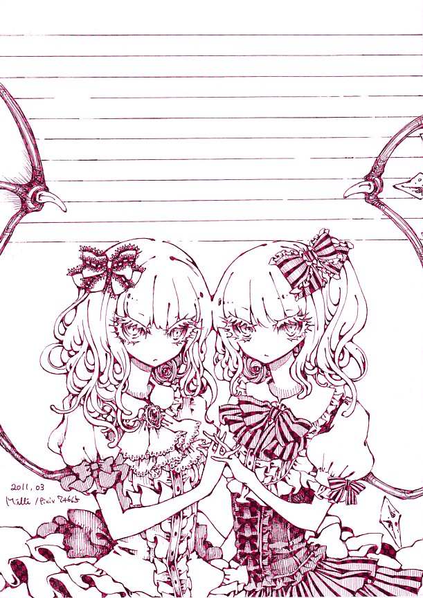 flandre_scarlet hair_bow miri remilia_scarlet siblings sisters touhou wings