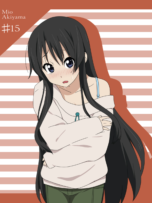 black_eyes black_hair character_name ikari_manatsu k-on! long_hair off_shoulder solo sweat sweater tears