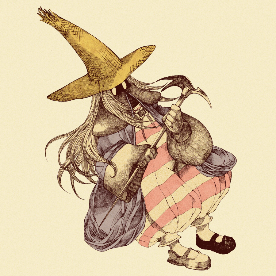 black_mage black_mage_(fft) blonde_hair final_fantasy final_fantasy_tactics gloves hat long_hair mary_janes shoes staff witch_hat