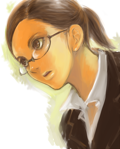 brown_hair bust capcom glasses lips lipstick lowres ponytail resident_evil rough sheva_alomar shu-mai solo