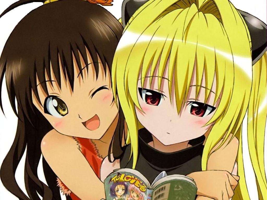 2girls black_hair blonde_hair blush konjiki_no_yami long_hair toloveru yuuki_mikan