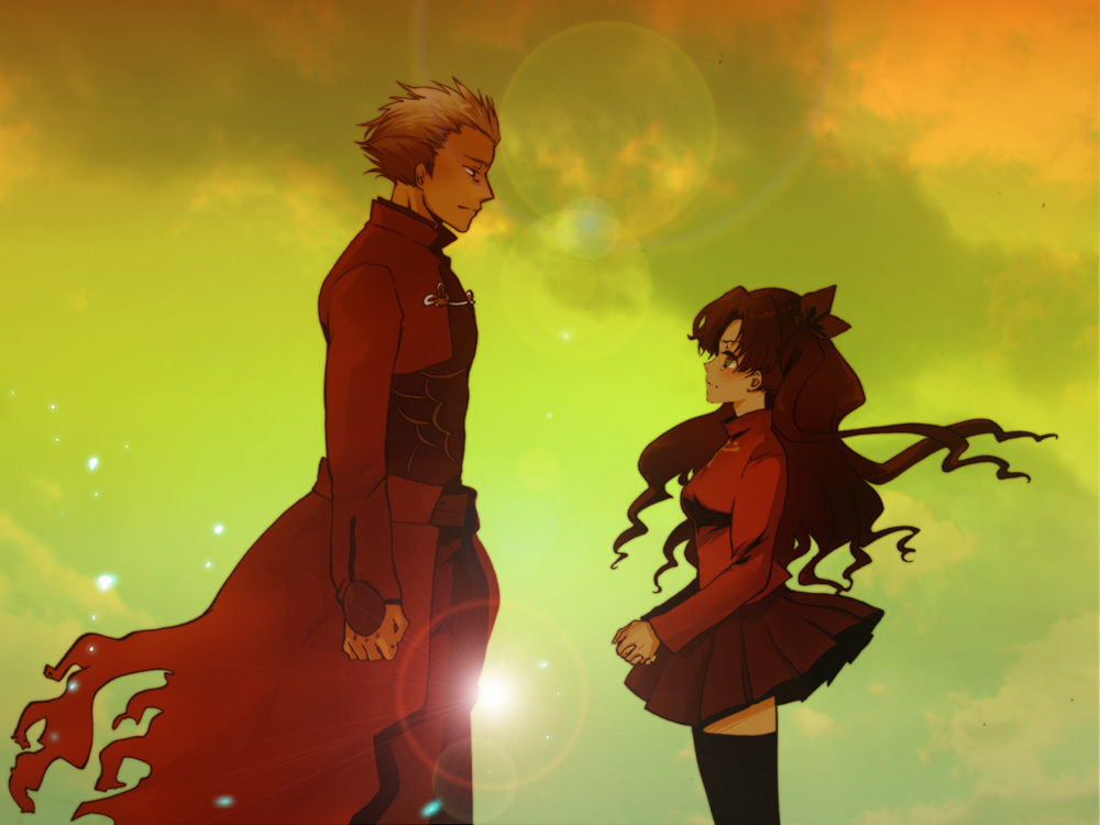 fate/stay_night fate_(series) height_difference nobicco ribbon thigh-highs thighhighs tohsaka_rin toosaka_rin unlimited_blade_works zettai_ryouiki