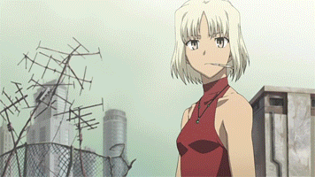 animated animated_gif canaan canaan_(character) gif gun hat lowres red_eyes rifle screencap short_hair smile sniper sniper_rifle weapon