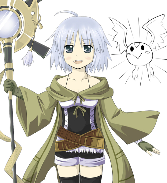 ahoge belt gloves jacket raina_the_light_charmer short_hair shorts thigh-highs wand white_hair yu-gi-oh!