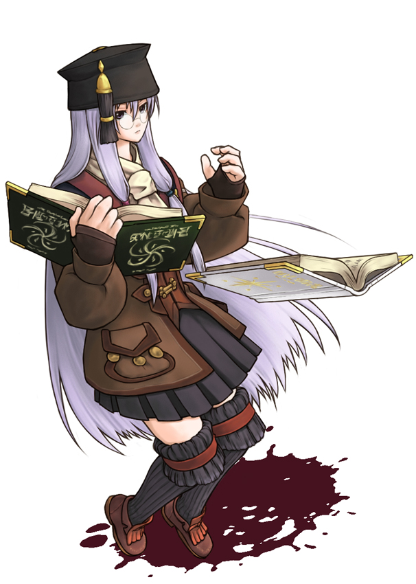 bad_id bespectacled book crossover final_fantasy final_fantasy_xi glasses long_hair patchouli_knowledge purple_eyes purple_hair riku_(tigercharge) scholar skirt solo the_iron_of_yin_and_yang thighhighs touhou violet_eyes