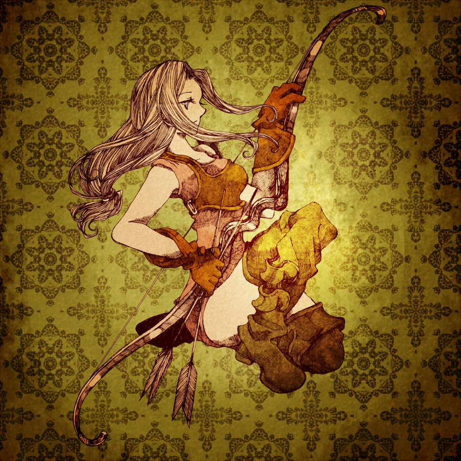archer_(fft) blonde_hair boots bow_(weapon) final_fantasy final_fantasy_tactics gloves long_hair skirt weapon