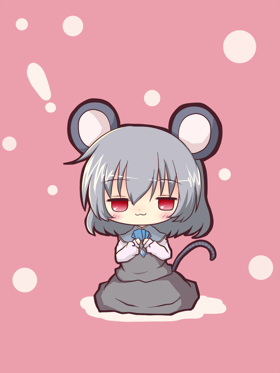 :3 animal_ears blue_card blush card cards chibi grey_hair highres holding holding_card jewelry mouse_ears mouse_tail nazrin necklace pendant pink red_eyes seki514 shirt sitting skirt skirt_set tail touhou