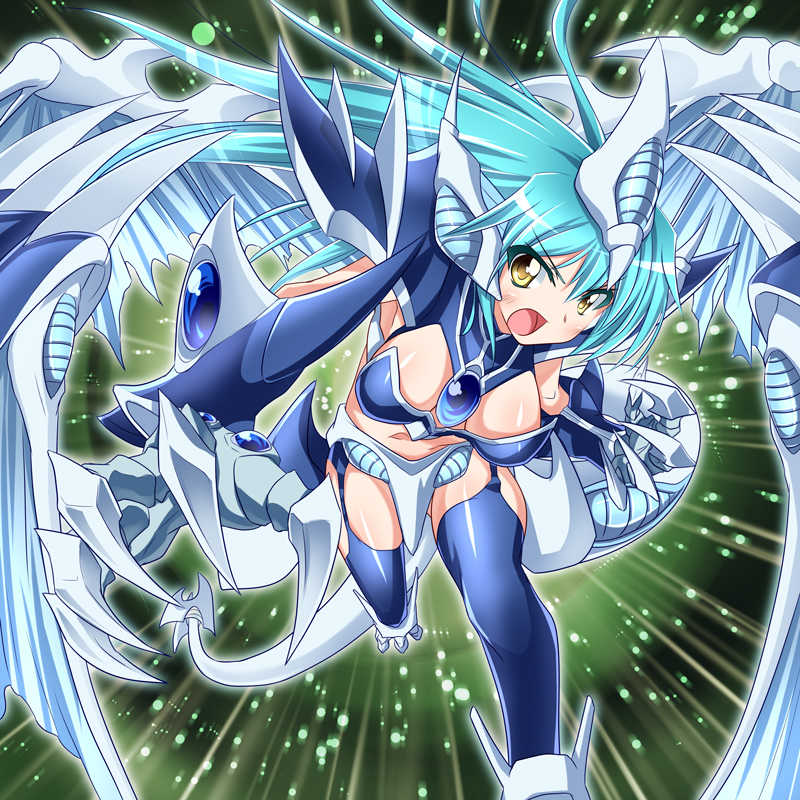 blue_hair claws duel_monster long_hair mtu open_mouth personification solo stardust_dragon tail wings yellow_eyes yu-gi-oh! yuu-gi-ou yuu-gi-ou_5d's yuu-gi-ou_5d's