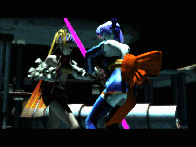 2girls 3d animated animated_gif ayane ayane_(doa) crossover dead_fantasy dead_or_alive ed fighting final_fantasy final_fantasy_x final_fantasy_x-2 gif monty_oum rikku