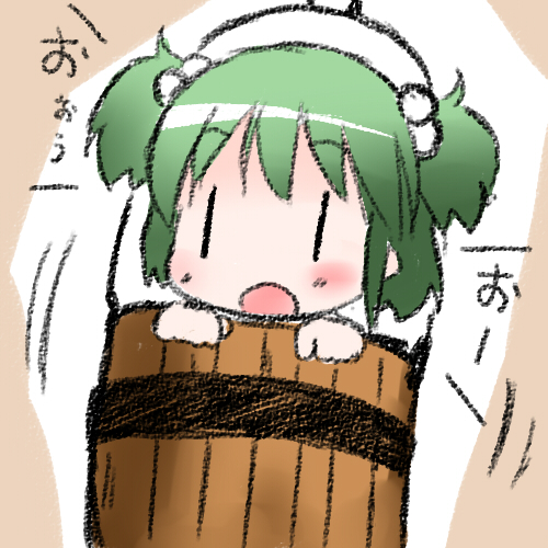 1girl blush bucket chibi green_hair kisume lowres open_mouth shichinose short_hair solo touhou |_|