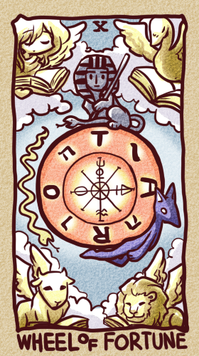 book bull cloud copyright_request ikkyuu lion lowres no_humans ox snake sphinx tarot wheel_of_fortune_(tarot_card) wings zodiac