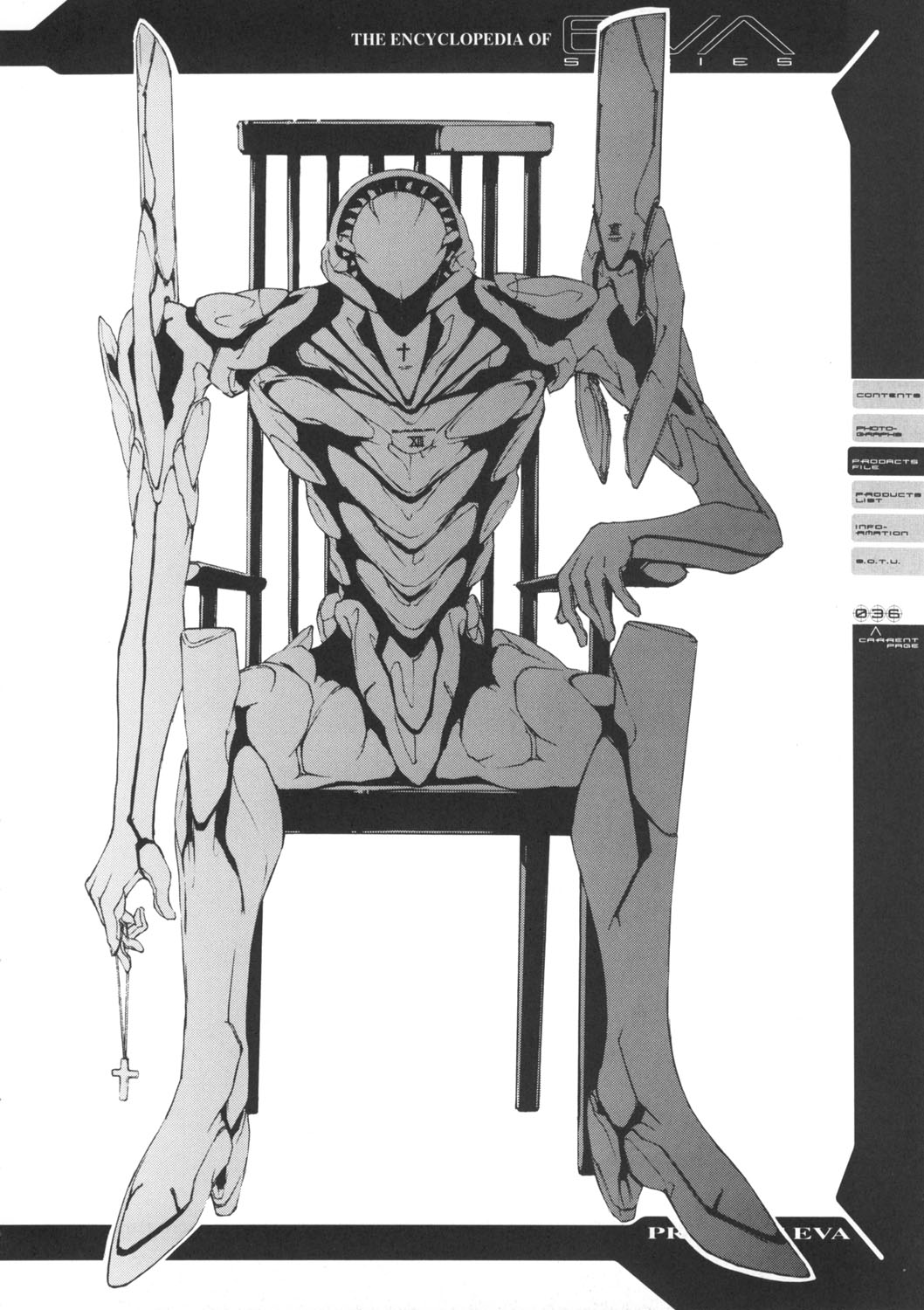 choco cross grayscale greyscale highres mecha monochrome neon_genesis_evangelion sitting