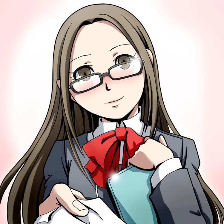 bow brown_eyes brown_hair fushimi_chihiro glasses long_hair persona persona_3 school_uniform smile solo t0kiwa