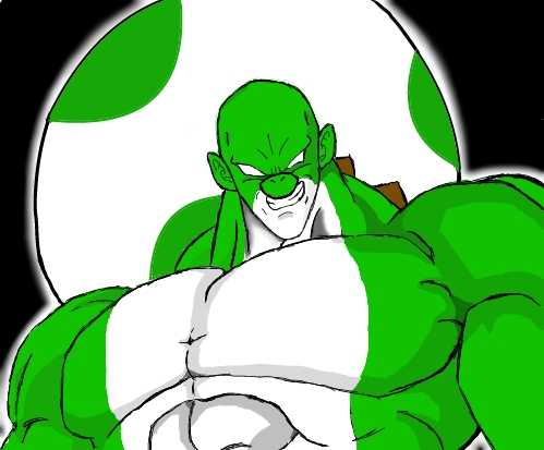 broly crossover dragon_ball dragon_ball_z dragonball_z lowres nintendo parody smile solo super_mario_bros. yoshi