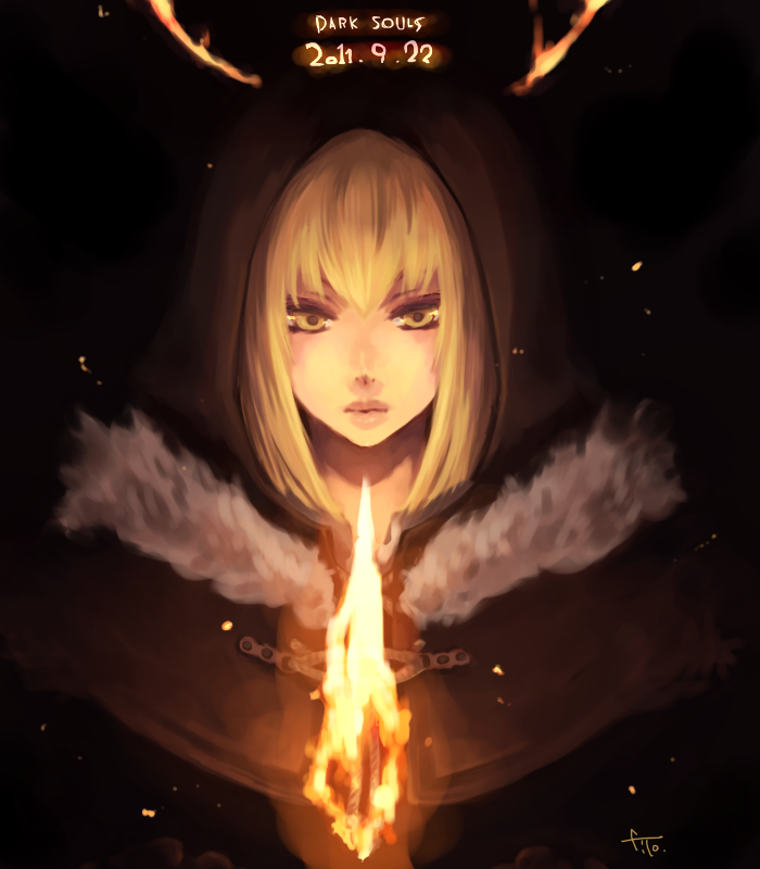 artist_request dark_souls fire hood lips solo yellow_eyes