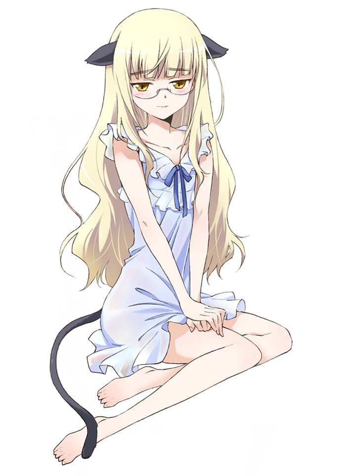 animal_ears barefoot blonde_hair cat_ears feet glasses long_hair perrine_h_clostermann strike_witches tail yellow_eyes