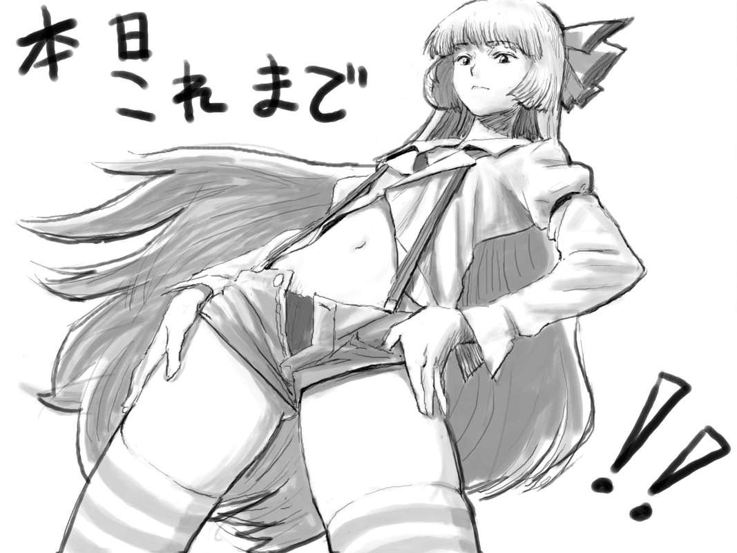 bow from_below fujiwara_no_mokou hair_bow long_hair midriff monochrome navel panties shiba_itsuki short_shorts shorts suspenders thighhighs thighs touhou underwear very_long_hair