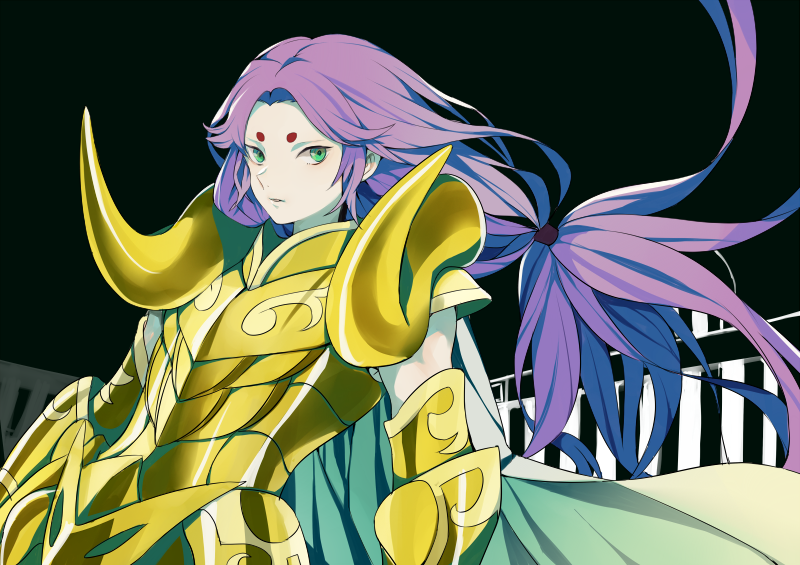 aries_mu armor bad_id character_request facial_mark forehead_mark kawwa long_hair pale_skin purple_hair saint_seiya simple_background solo