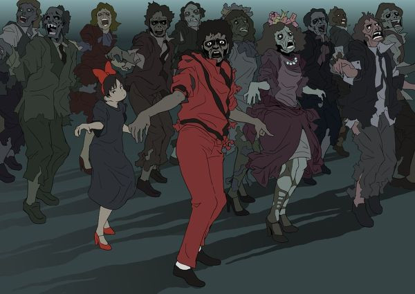 bow dancing dress hair_bow kiki loogy majo_no_takkyuubin md5_mismatch michael_jackson parody short_hair studio_ghibli thriller witch zombie