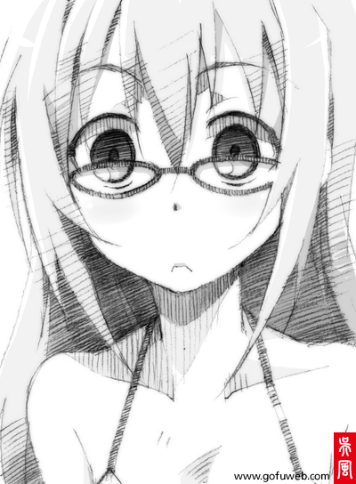 bare_shoulders glasses gofu konoe_subaru long_hair mayo_chiki! monochrome sketch solo traditional_media