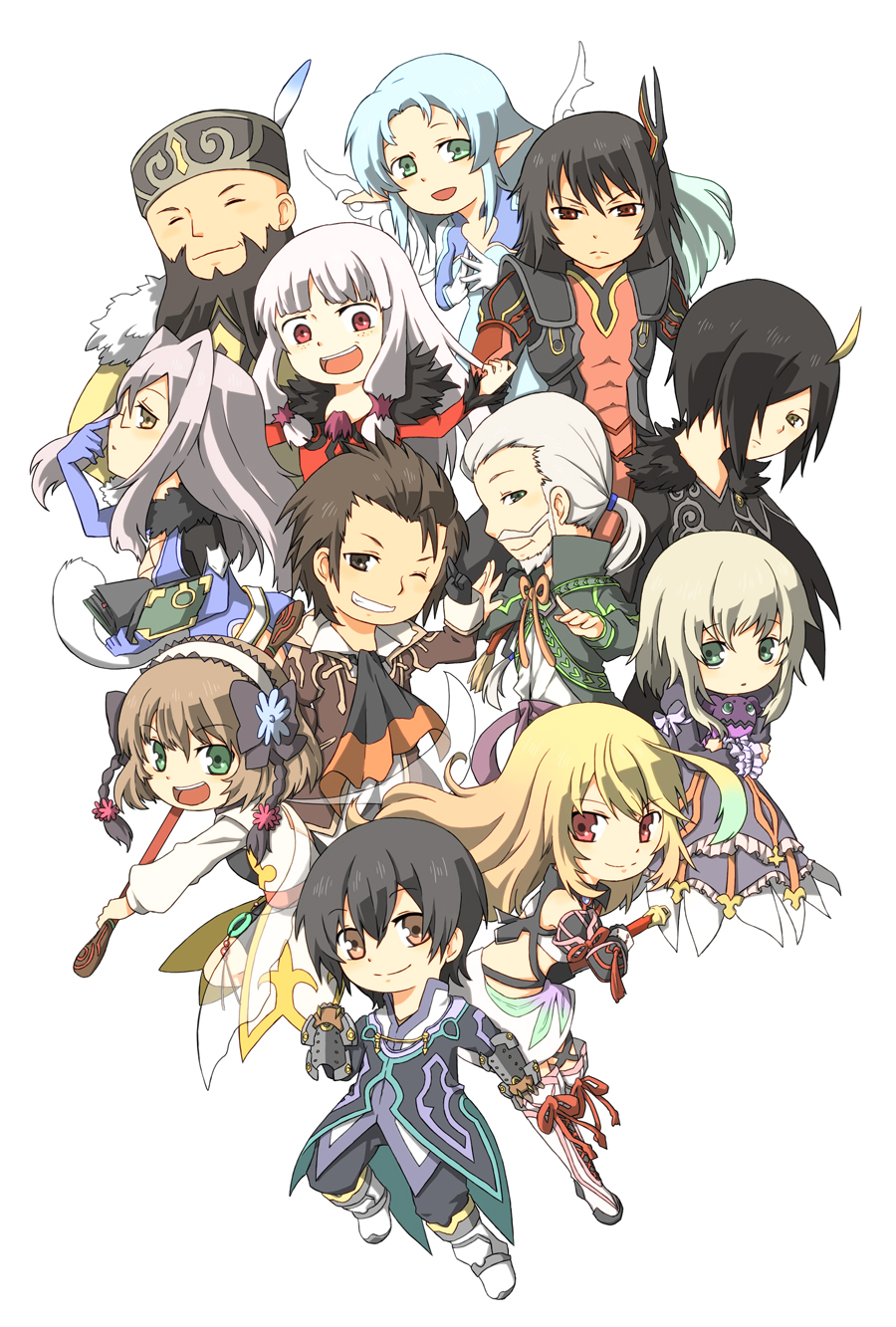 adjusting_glasses agria ahoge albino alvin_(tales_of_xillia) always0722 armor beard bike_shorts black_gloves black_hair blonde_hair blue_hair book boots bow braid brown_eyes brown_hair character_request chibi closed_eyes coat cravat elise_lutas elise_lutus everyone eyes_closed facial_hair flower freckles frown gaias gauntlets glasses gloves gradient_hair green_hair grey_eyes grin hair_flower hair_intakes hair_ornament hair_over_one_eye hair_ribbon hairband happy hat highres jao jude_mathis leia_roland long_hair midriff milla_maxwell multicolored_hair muse_(tales_of_xillia) open_mouth pointy_ears ponytail preza red_eyes ribbon rod rowen_j._ilbert serious short_hair skirt smile surcoat tail tales_of_(series) tales_of_xillia tipo_(xillia) tippo white_hair wingar wink