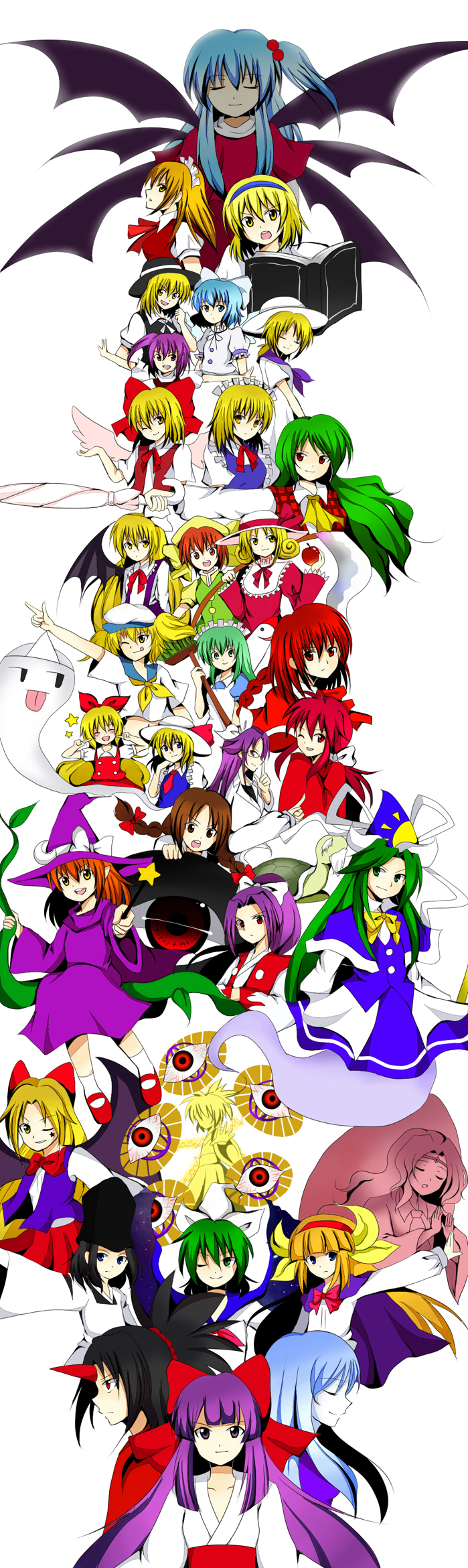 alice_margatroid alice_margatroid_(pc-98) angel apple asakura_rikako ascot bakebake bat_wings blonde_hair blue_eyes blue_hair blush book bow brown_hair closed_eyes closed_umbrella demon_wings dress elbow_gloves electricity elis_(touhou) ellen elly everyone evil_eye_sigma food fruit gengetsu genjii glasses gloves goddess green_eyes green_hair hair_bobbles hair_bow hair_ornament hair_ribbon hair_tubes hairband hakurei_reimu hakurei_reimu_(pc-98) hat highly_responsive_to_prayers highres holding holding_apple holding_fruit horn horns japanese_clothes kana_anaberal kataginu kazami_yuuka kazami_yuuka_(pc-98) kikuri_(touhou) kimono kirisame_marisa kirisame_marisa_(pc-98) kitashirakawa_chiyuri konngara kotohime kurumi_(touhou) long_hair lotus_land_story luize mai_(touhou) maid maid_headdress meira miko mima mimi-chan mugetsu mugetsu_(touhou) multiple_girls mystic_square okazaki_yumemi open_mouth orange_(touhou) pants phantasmagoria_of_dim.dream plaid plaid_vest profile purple_eyes purple_hair red_eyes red_hair redhead ribbon rika_(touhou) ruukoto sailor sailor_hat sara_(touhou) sariel scythe shingyoku shingyoku_(male) shinki short_hair side_ponytail silver_hair skirt smile story_of_eastern_wonderland touhou touhou_(pc-98) twintails umbrella vest violet_eyes wings witch witch_hat wizard_hat yellow_eyes youkai yuki_(touhou) yumeko yuugenmagan