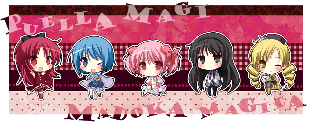 asahina_yori bad_id beret black_hair blonde_hair blue_eyes blue_hair bow cape drill_hair gloves hair_bow hair_ornament hair_ribbon hairband hat kaname_madoka long_hair magical_girl mahou_shoujo_madoka_magica miki_sayaka multiple_girls open_mouth pink_eyes pink_hair ponytail red_eyes red_hair redhead ribbon sakura_kyouko short_hair short_twintails tomoe_mami twin_drills twintails yellow_eyes