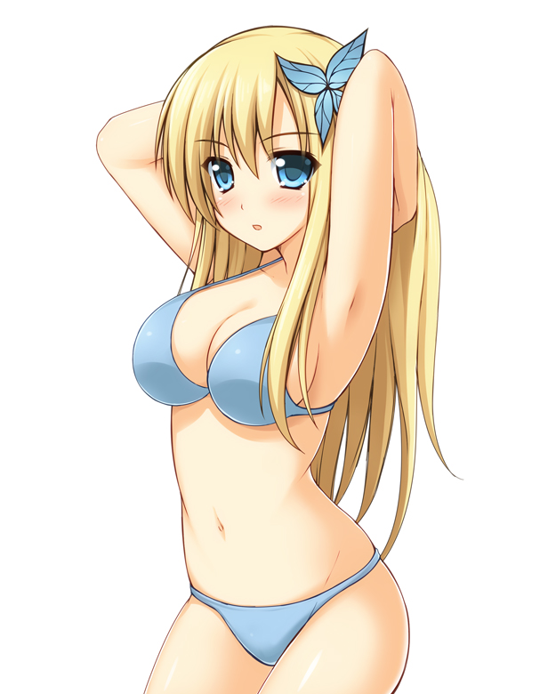 bikini blonde_hair blue_eyes blush boku_wa_tomodachi_ga_sukunai breasts butterfly cleavage don_(29219) kashiwazaki_sena long_hair navel strap_gap swimsuit