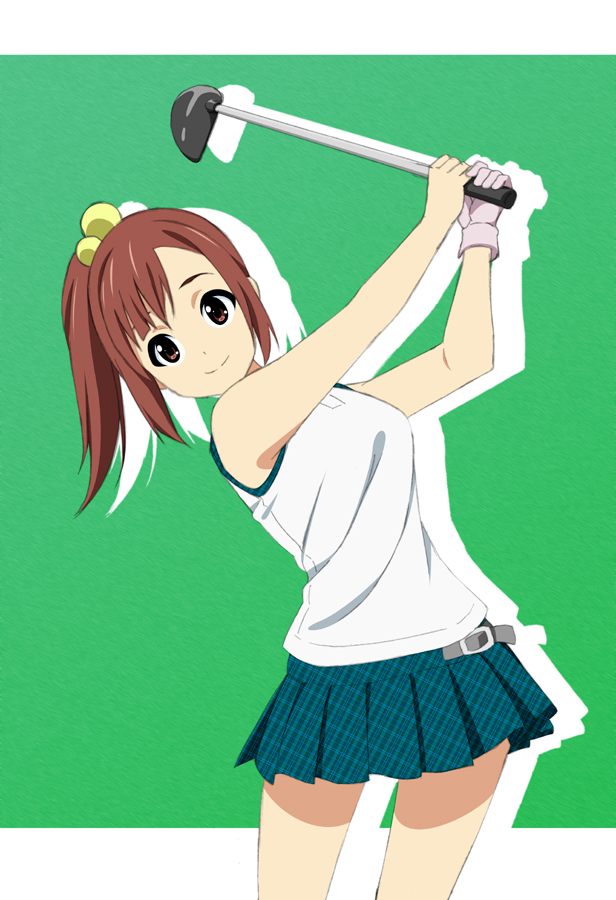 brown_eyes brown_hair fukuoka_katsumi golf golf_club long_hair minna_no_golf ponytail single_glove skirt yuna_(minna_no_golf) yuuna_(minna_no_golf)