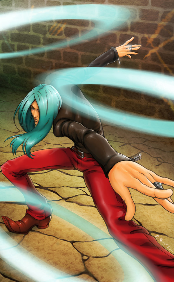capcom fighting_stance green_hair hair_over_one_eye jewelry long_hair male pointy_shoes rajomu remy ring solo street_fighter street_fighter_iii street_fighter_iii:_3rd_strike