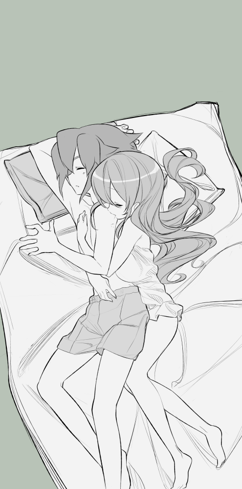 1girl bed couple endou_fuyuka endou_mamoru inazuma_eleven inazuma_eleven_(series) inazuma_eleven_go kudou_fuyuka long_hair maetaku sleeping