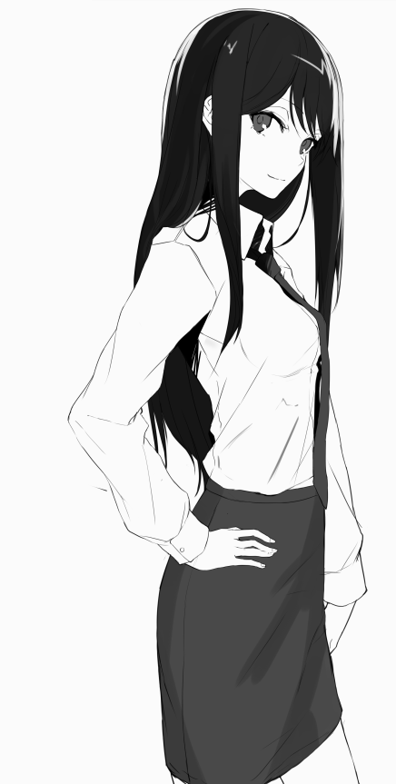 1girl aldnoah.zero black_hair kaizuka_yuki long_hair miruto_netsuki necktie skirt smile